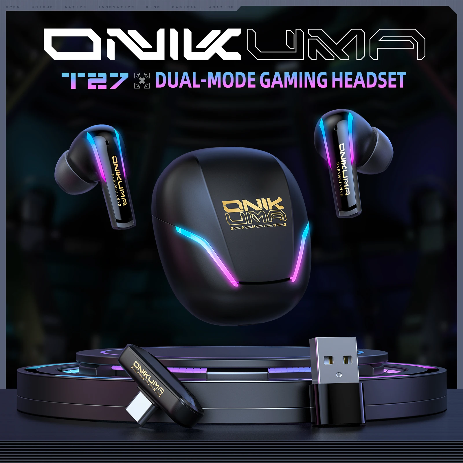 Onikuma  t27 wireless 2.4g dual-mode cool rgb gaming-kopfhörer mit hochauflösender anrufqualität und geringer latenz für gaming