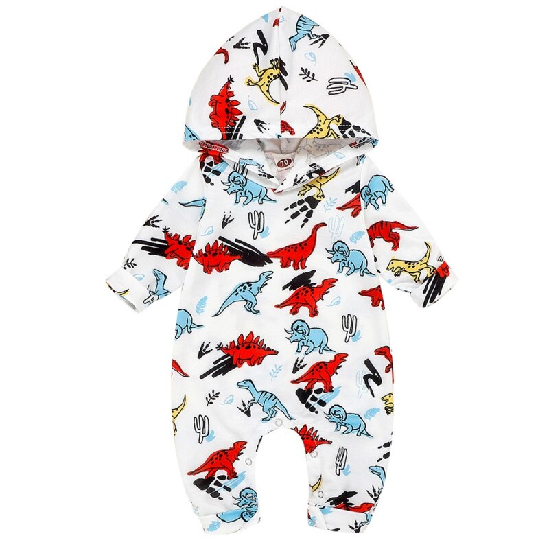 Kleinkind Baby Kleidung Mit Kapuze Lange Hülse Dinosaurier Druck Junge & Mädchen freundlicher Baby Strampler Baumwolle Gesamt Neue Geboren Baby Kleidung Outfit34: 18m