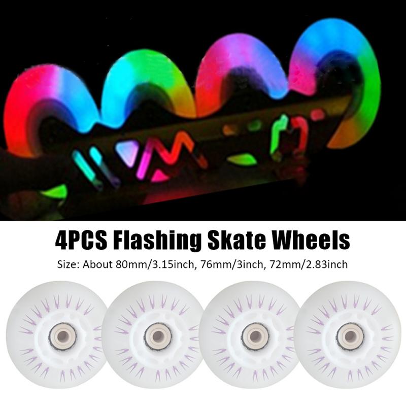 4pcs PU Colorful Safe Inline Roller High Hardness LED Light Sliding Flashing Skate Wheels For Kids Luminous Rollerblade 90A