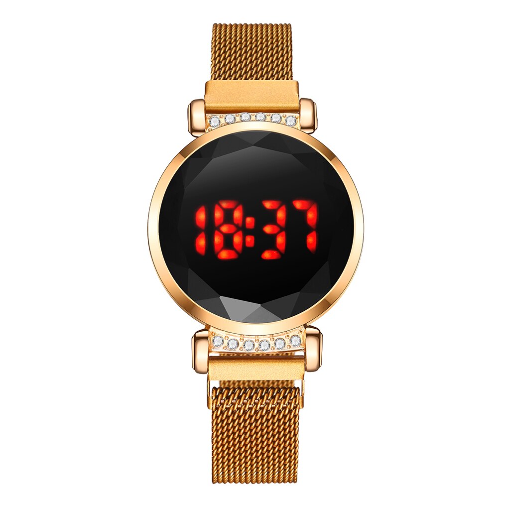 Luxury Women Magnetic Quartz Wristwatch Rose Gold Red LED Digital Bracelet Watch Quartz Watch Ladies Clock relogio feminino: Rose