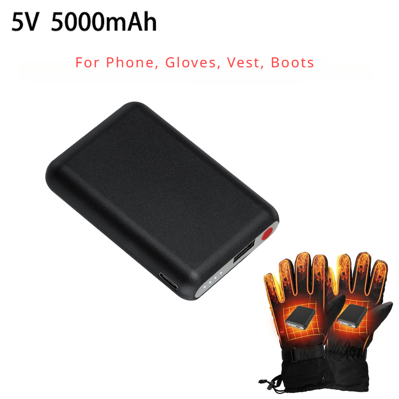 5V 5000mAh Heated Gloves Battery Power Bank Mobile power Rechargeable For Heating Vest, Heating Socks,Winter outdoor Batteries