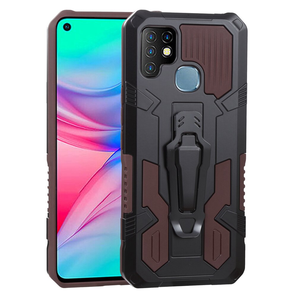 Infinix 10S Shockproof Armor Case for Infinix 10S 11 S Stand Back Clip Stand Cover for Infinix Note 10 Pro Samrt 6 5: Denim / Brown