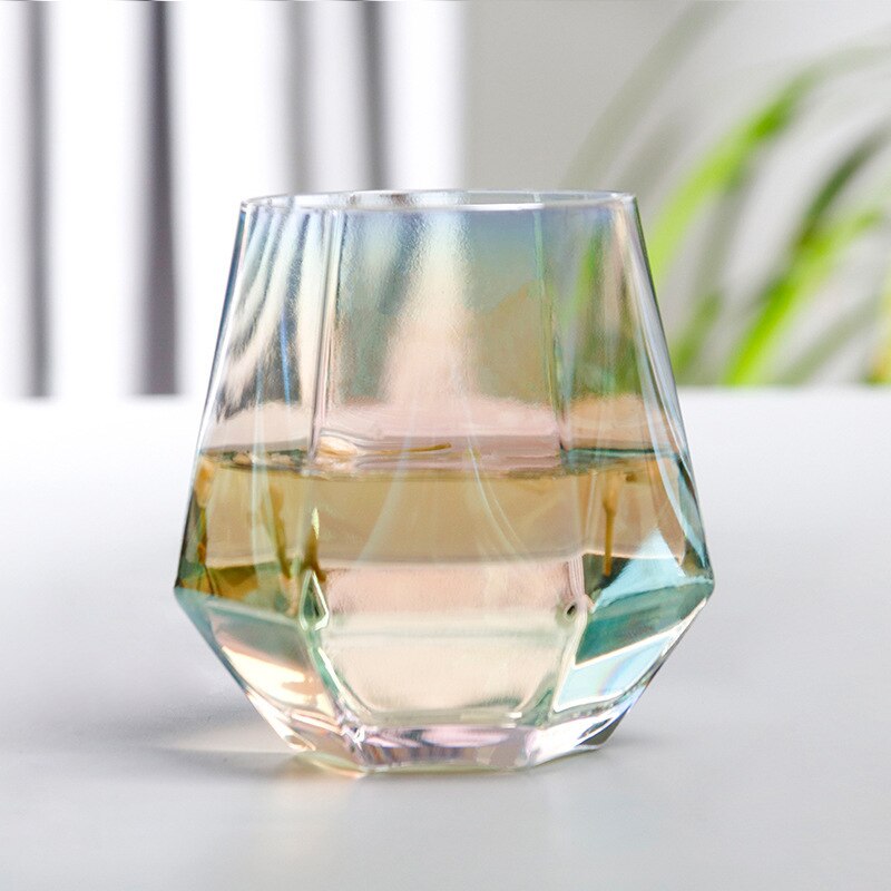 Sekssidig whisky krystallglass sklisikkert geometrisk gjennomsiktig diamantglass vann glassjuice glass melkeglasspar: G
