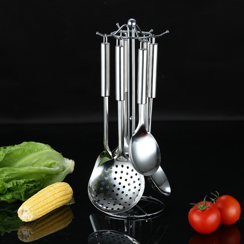 6pcs Stainless steel Cooking Tools Kitchenware Kitchen Tool Cook Utensil Set Soup Spoon Colander Turner Meat Fork Leak Shovel