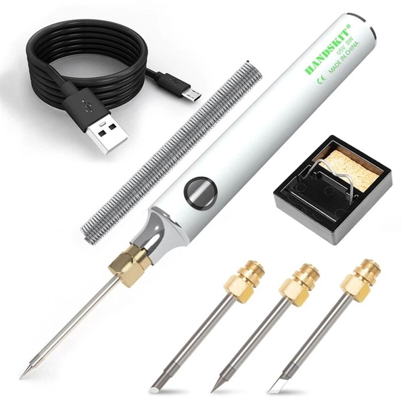 USB Soldering Iron Electric Soldering Iron 8W 5V Tin Soldering Iron with regulator wired Kit soldering stand: 3 Tips