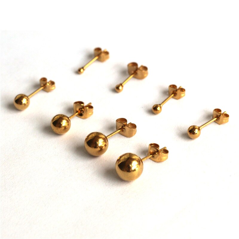 Titanium Goud-kleur Plating Kleine Bal Stud Oorbellen Voor Mannen Vrouwen 2mm tot 8mm