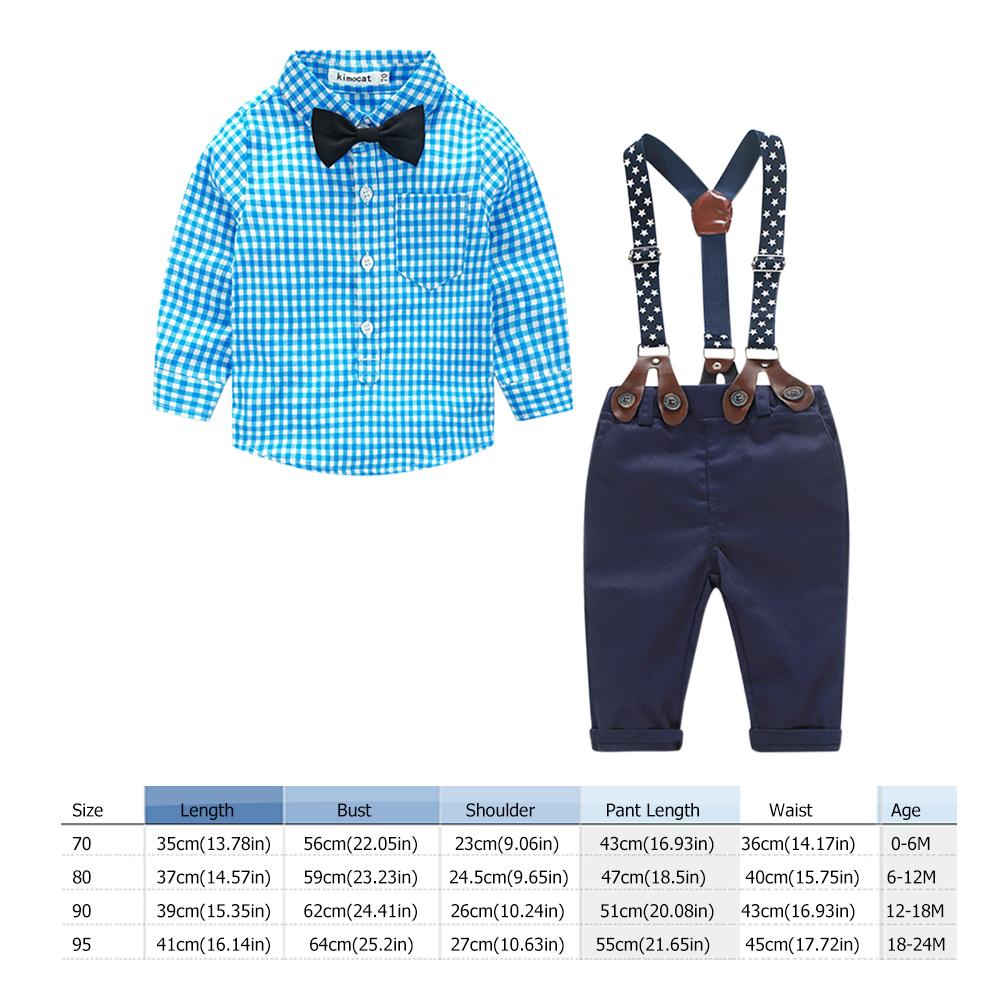 2 -delige katoenen kledingset herfst baby jongen geruite print revers zachte knoop lange mouwen comfortabele t-shirts broeken