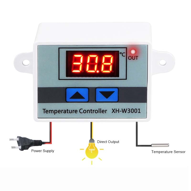10A 12V 24V 110V 220VAC Digital LED Temperature Controller XH-W3001 For Incubator Cooling Heating Switch Thermostat NTC Sensor