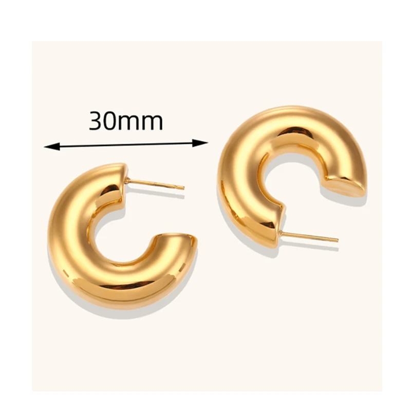 Nuevos pendientes de aro Retro de acero inoxidable con forma de C grueso, chapado en oro brillante, círculo PVD, tubo redondo, aros Huggie, joyería para oreja apilada: Rodio plateado