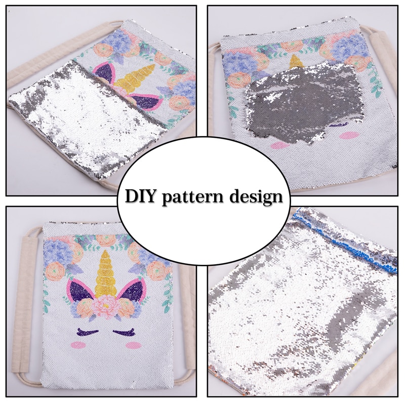 Outdoor Unicorn Drawstring Backpack Girls Sequin Patch Bags Cotton Shopping Soft Bag Travel Beach Backpack