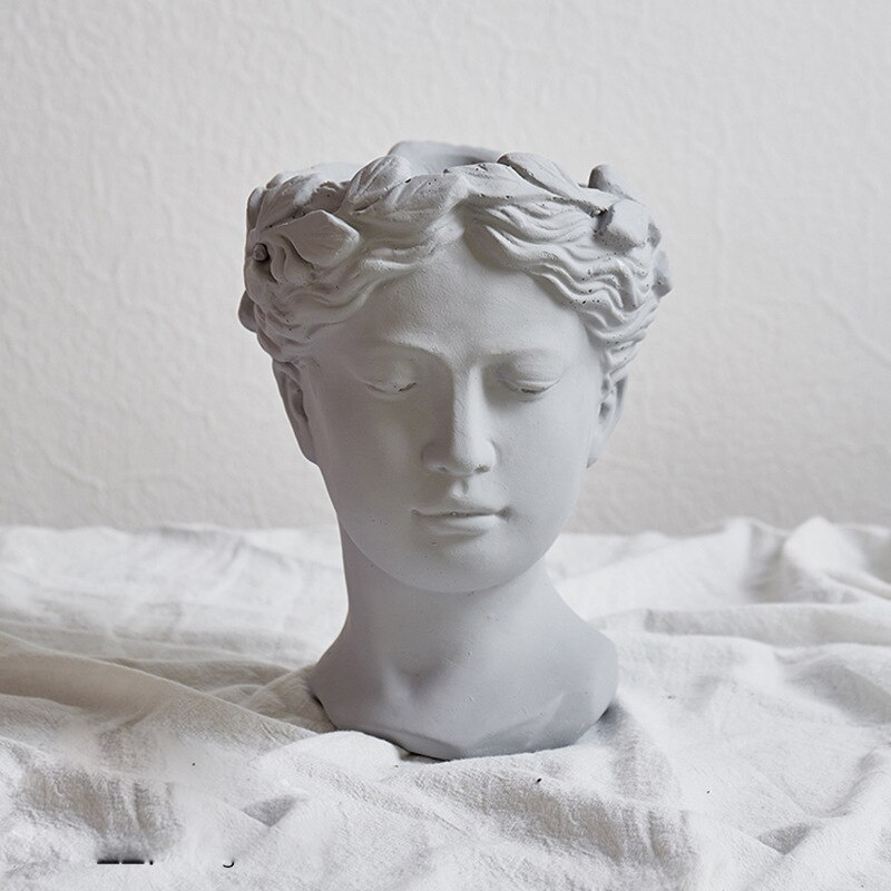 Græsk urtepotte gudinde blomsterpotter hoved retro venus vase boligindretning tilbehør ornament hjem indretning bordplade dekorativ: Grå
