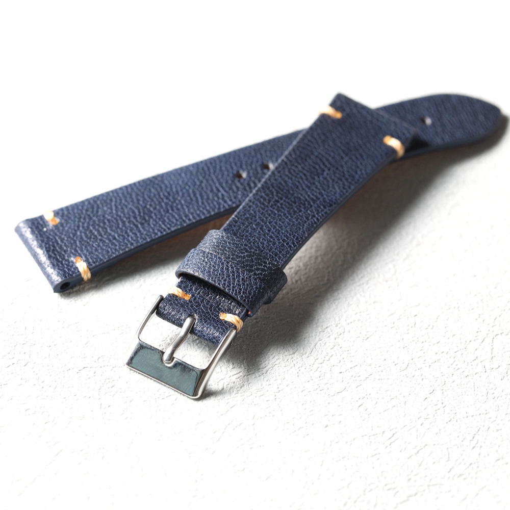 Handgemaakte geitenleren band, ultradun en zacht S/M-formaat, 18 19 20 21 22 MM blauwe lederen band, vintage stijl horlogeband