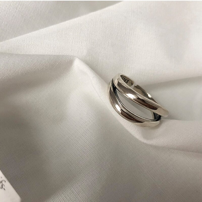 ANENJERY Most Popular Oval Shaped Thai Silver Color Ring For Women Men Double Layer Ring Punk Style Party Jewelry S-R793: S-R794