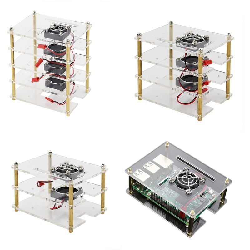 Clear Multilayer Raspberry Pi Cluster Case for Raspberry Pi 4 B Pi Rack Case with Cooling Fan for Raspberry Pi 3 Model B AXYB