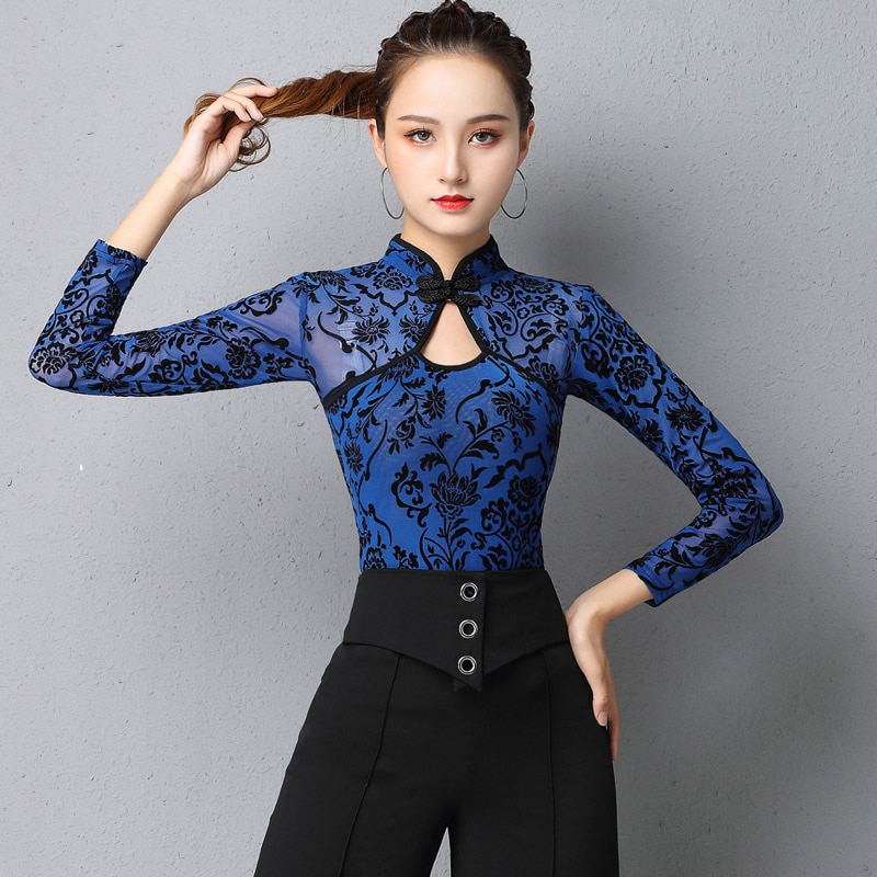 Tops de baile Latino de malla para mujer, ropa de baile de Salsa, ropa de baile de salón, traje de baile, ropa de de escenario, DL7257