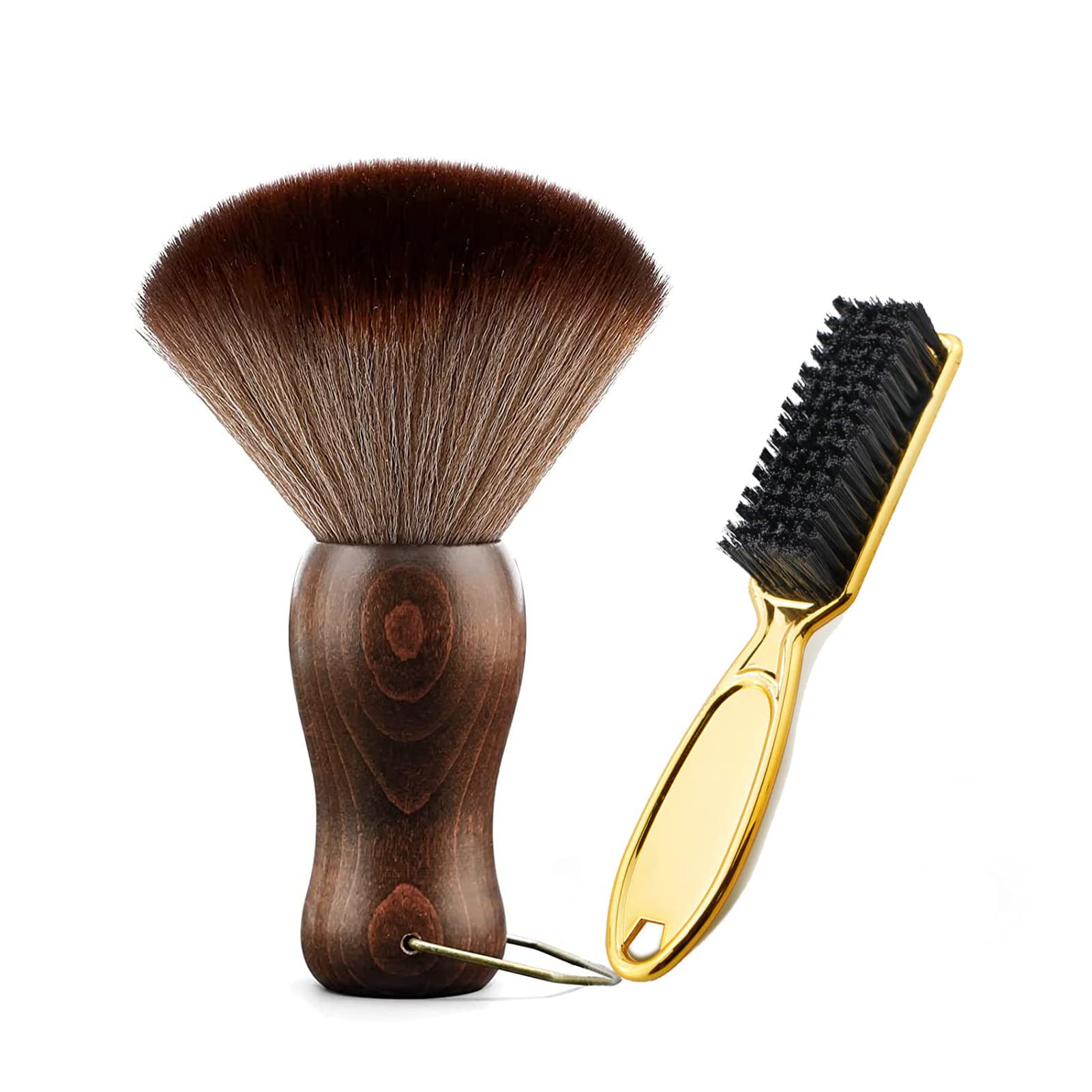 2Pcs Neck Duster Brush Sets Wood Handle Hairdressing Soft Hair Cleaning Brush Head Shape Carving Cleaning Brush Barber Tools: Default Title