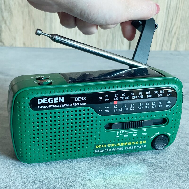 Degen-Radio FM DE13, MW, SW, Dinamo Solar de manivela, receptor mundial de Radio de emergencia, VS Tecsun PL-310 Panda 6200,