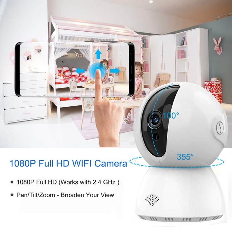 Babymonitor med kamera og  o 1080p hd video babymonitor 2.4 ghz wifi sikkerhedskamera indendørs us-stik: Default Title