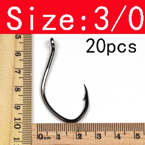 Anzuelo de pez gato de acero al carbono, accesorio afilado con púas, 3/0, 2/0, 1/0, 6, 8 V, 20 Uds.: Size 3I0 20PCS