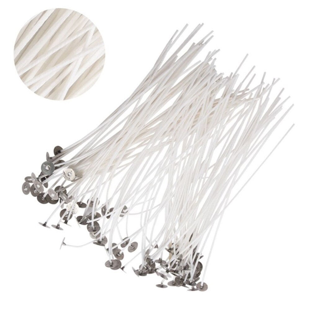 100 PCS Candle Wicks With Sustainer DIY Homemade Candle Making Supply Pre Waxed Wick Natural Cotton Core 15cm For Candle Making