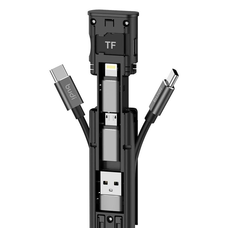 BUDI Multi-function Smart Adapter Card Storage with TF Box Memory Card Cable SIM Data Reader USB 5 Kit Multi-Cable 7 Slots