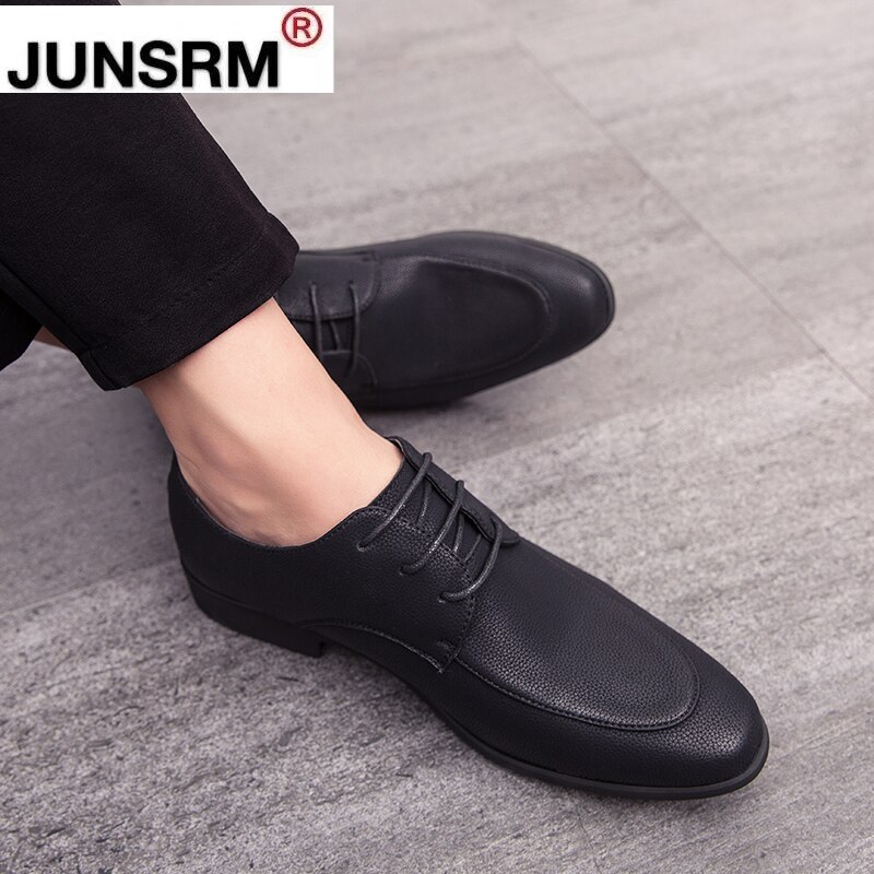 Mannen Lederen Schoenen Minimalistische Klassieke Zwart Derby Schoenen Basic Formele Zakelijke Office Schoenen Ronde Neus Platte Bruiloft Bruidegom Schoenen