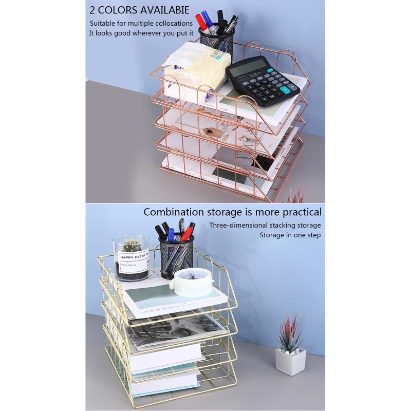XX9A Practical Paper Letter Metal Tray Stackable File Organizer Paper Sorter Desktop Holder for Mails Letters Space Saving