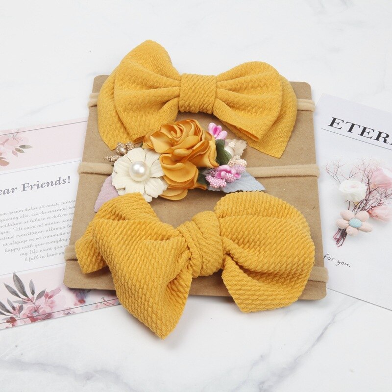 3Pcs/Set Cute Bow Flower Baby Headband For Newborn Elastic Baby Girl Hair Band Turban Haarband Baby Hair Accessories: as the picture 1