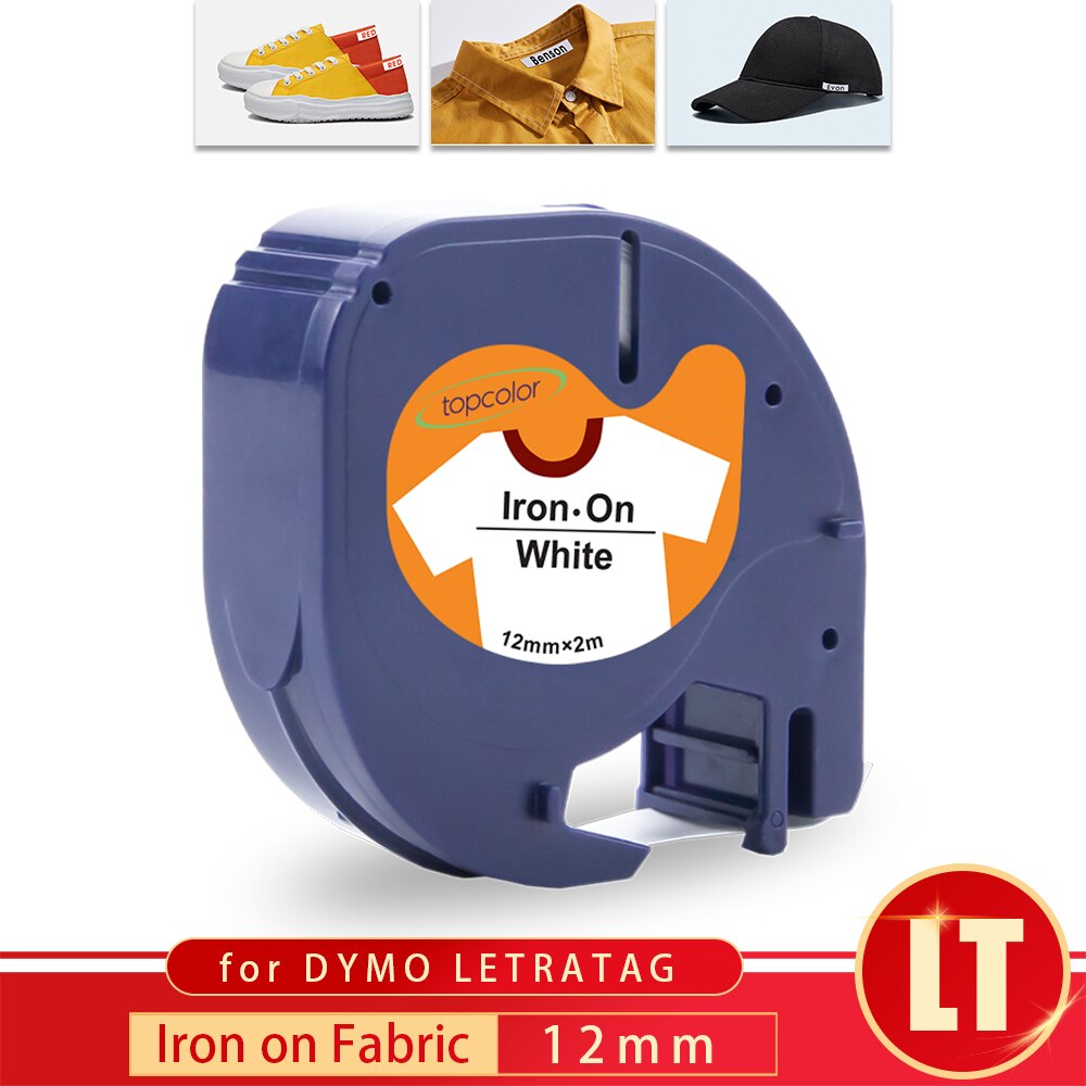 Topcolor 18769 Ijzer Op Stof Kleding Label Tape Compatibel Dymo Letratag Label Maker LT-100H 18771 Zwart Op Wit 12Mm * 2M Tape