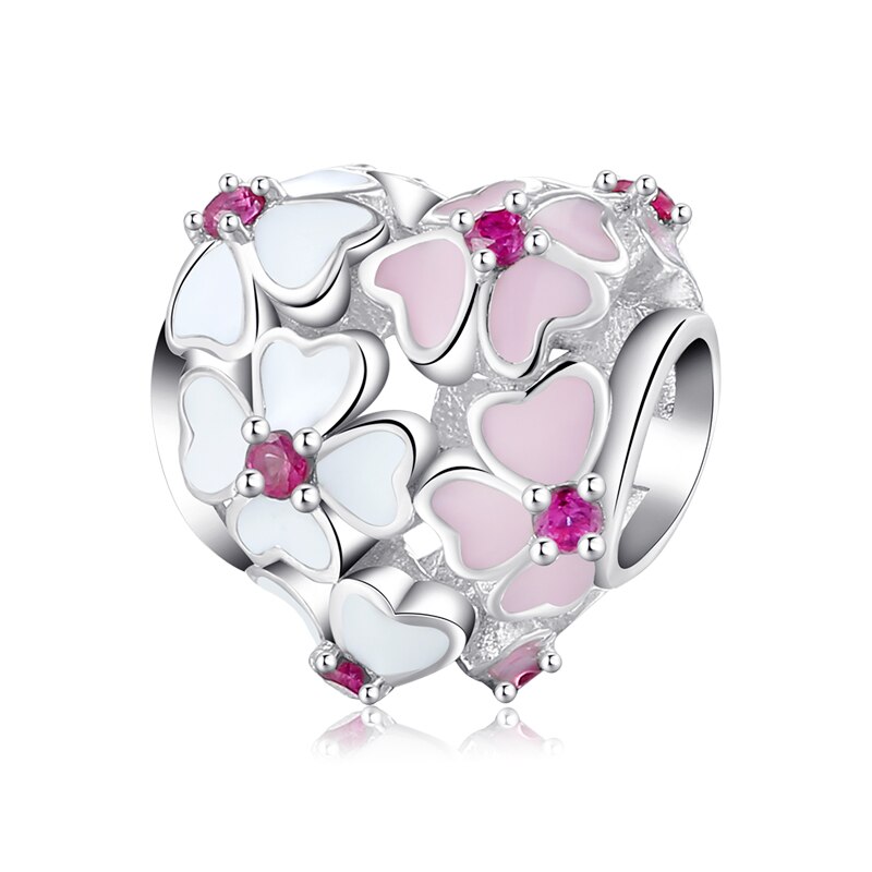 Ystävänpäivä 925 sterlinghopea pinkki punainen sydän zirkoni charmi helmi istuu alkuperäinen mikiwuu charm rannekoru koru