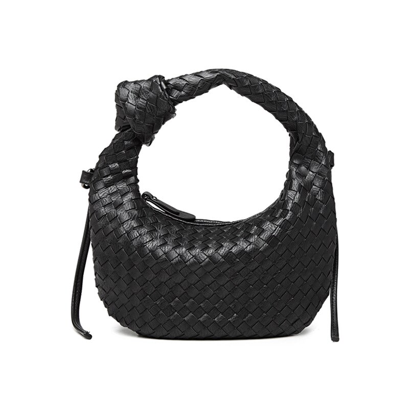 Handarbeit Gewebt Handtasche Luxus Woven Leder Gedruckt Schulter Tasche Luxus Dame Crossbody Hobo Geldbörse: Black / 27X2X23cm