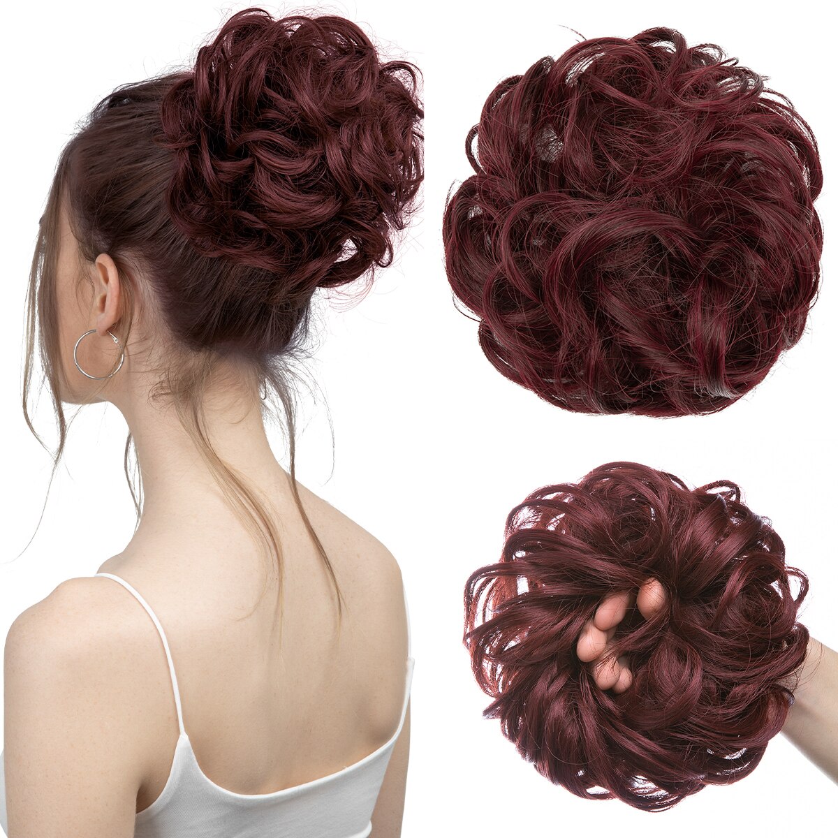 Extensiones de moño de pelo sintético desordenado, moño grande y rizado, gomas para el pelo elásticas, postizos, Donut Updo, piezas de cabello para mujer: T1B / 33 / 27