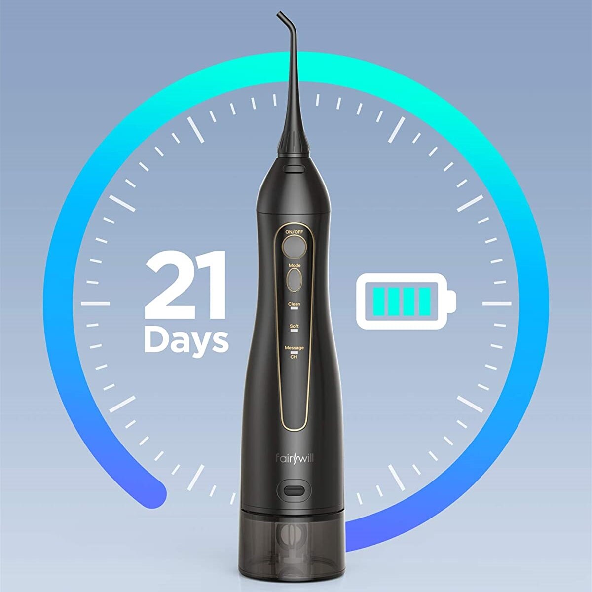 Fairywill Water Flossers szczoteczka do zębów 5020E-E11 USB akumulator przenośny IPX7 wodoodporny 3 tryby 300ML odpinany zbiornik na wodę