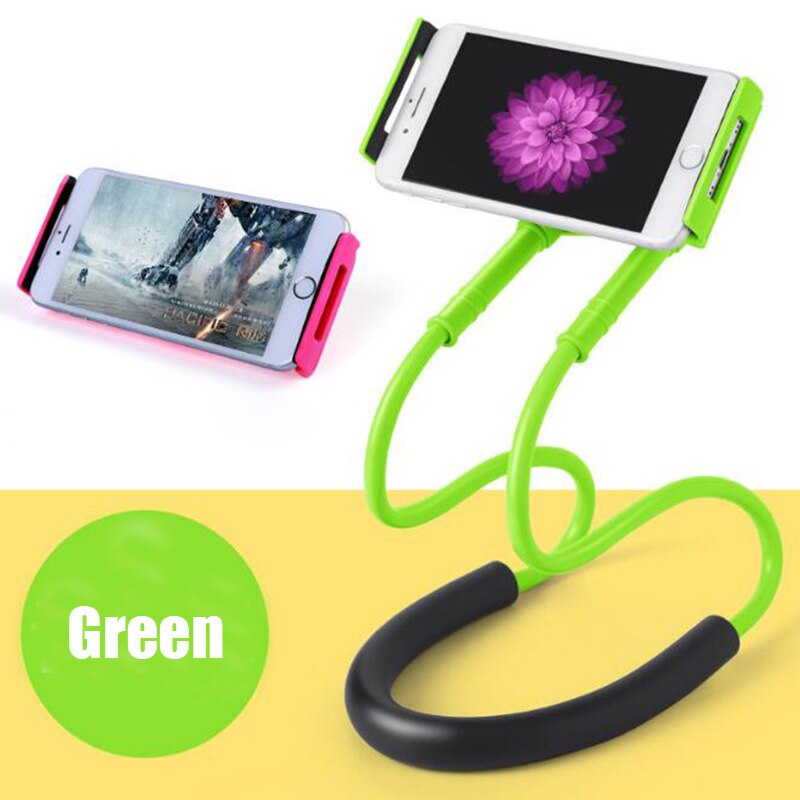 Fleksibel mobiltelefon holder hængende hals doven halskæde beslag smartphone holder stativ til iphone android: Grøn