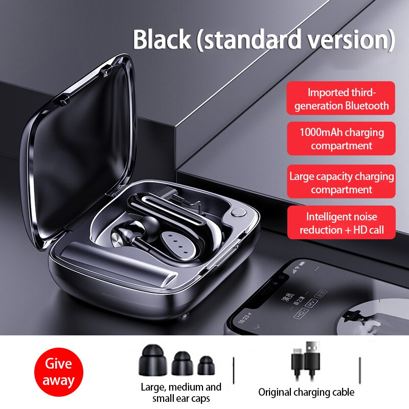 Wireless Bluetooth Headphones With Charging Bin Single Ear Wear One Hand Touch Technology 180 ° Rotation Earphone For Phone: 01