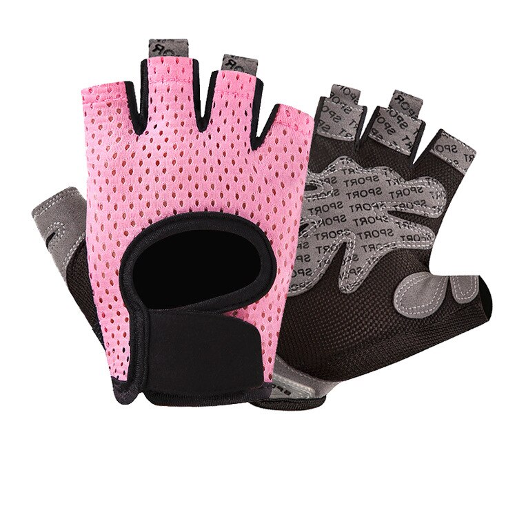 Guantes de gimnasio para mujer y hombre, mancuernas transpirables y antideslizantes, de medio dedo, para Fitness y levantamiento de pesas, para barra Horizontal: Pink / S
