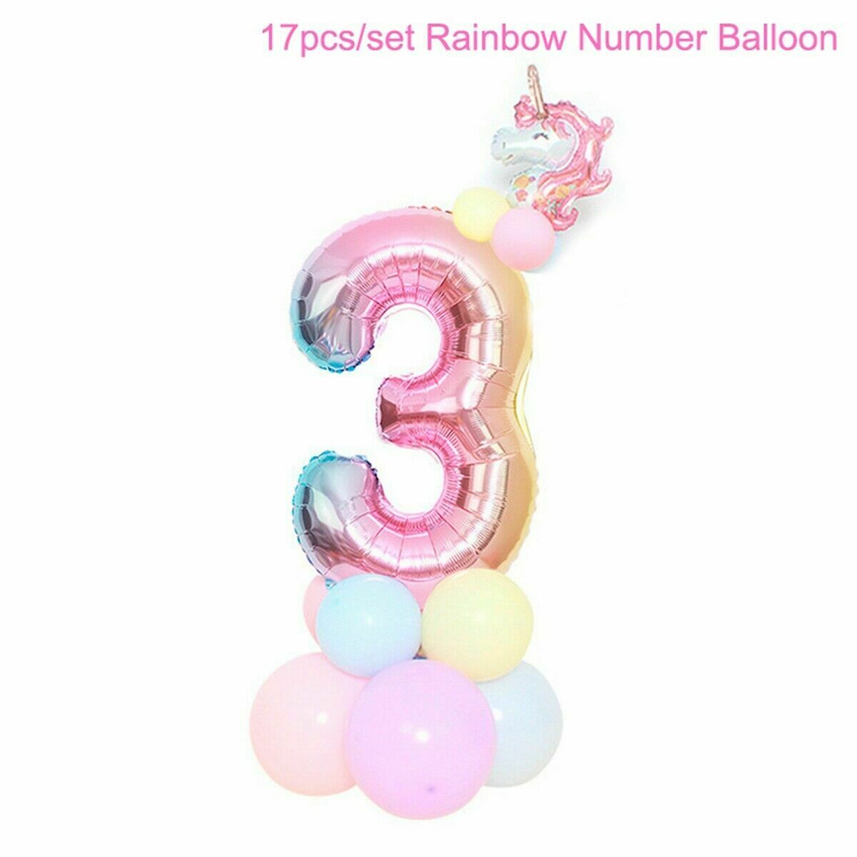 32'' Giant Number Foil Latex Balloon Rainbow Happy Birthday Kids Favor Unicorn Party Decor Gender Reveal Baby Shower Girl: 3