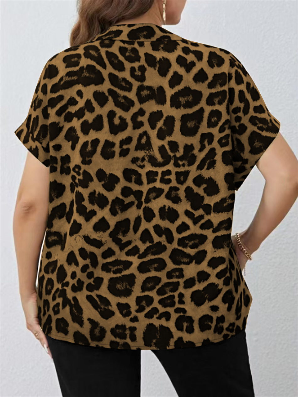 Gibsie plus size kvinder kortærmet skjorte all-match leopardprint top dame løs afslappet strandferie bluser med knapper