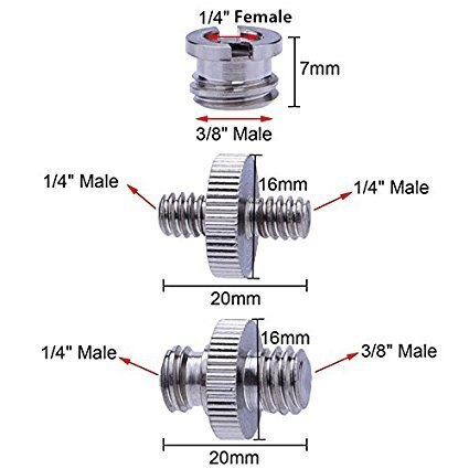 Camera Schroef Bouten Vervanging Pack 1/4 Man 1/4 Mannelijke Dubbele Stud + 3/8 Man 1/4 Mannelijke Schroef + 1/4 "Tot 3/8" Convert Schroef