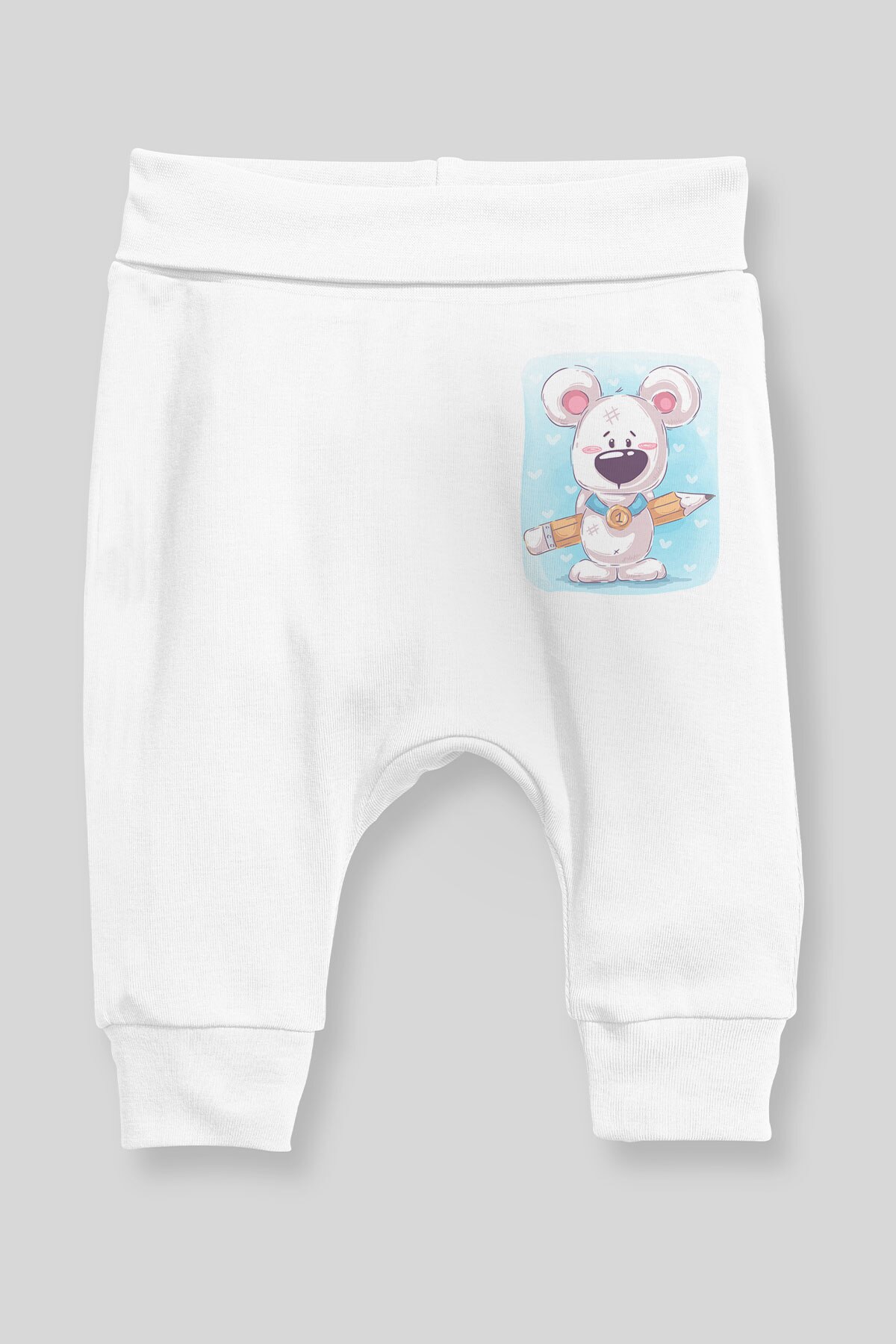 Angemiel Baby Fleißige Bär Baby Junge Pluderhosen Pantalon Weiß