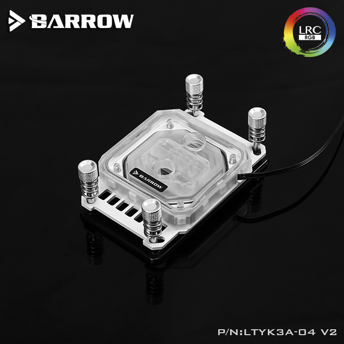 Barrow LTYK3A-04-V2, For RyzenAMD/AM4/AM3 CPU Water Blocks, LRC RGB v2 Acrylic Microcutting Microwaterway Water Cooling Block: White Bracket