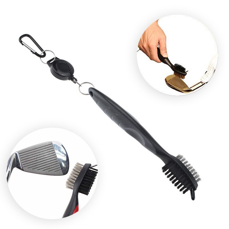 1Pcs Golf Borstel En Groove Cleaner Met Intrekbare Clip, Breidt 2 Ft. Messing, Nylon En Spike Schoonmaken Tool: Zilver