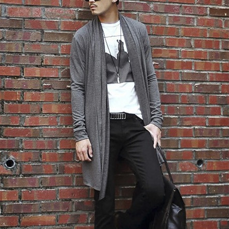 Men The Long Thin Cardigan Korean Male Cloak Coat Non Mainstream
