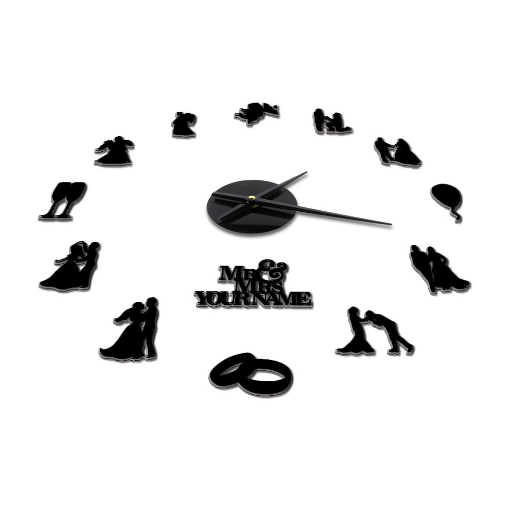 Valentine Couple Engaged DIY Wall Clock Wedding Room Decoration Weddings Self Adhesive 3D Clock With Big Needles Newlywed