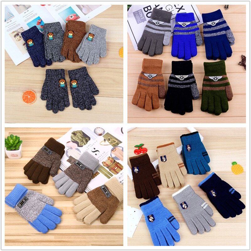 Children's Warm Gloves Kids Boys Thicken Keep Warm Finger Mittens Soft Multicolor Mosaic Color Children's Accessories