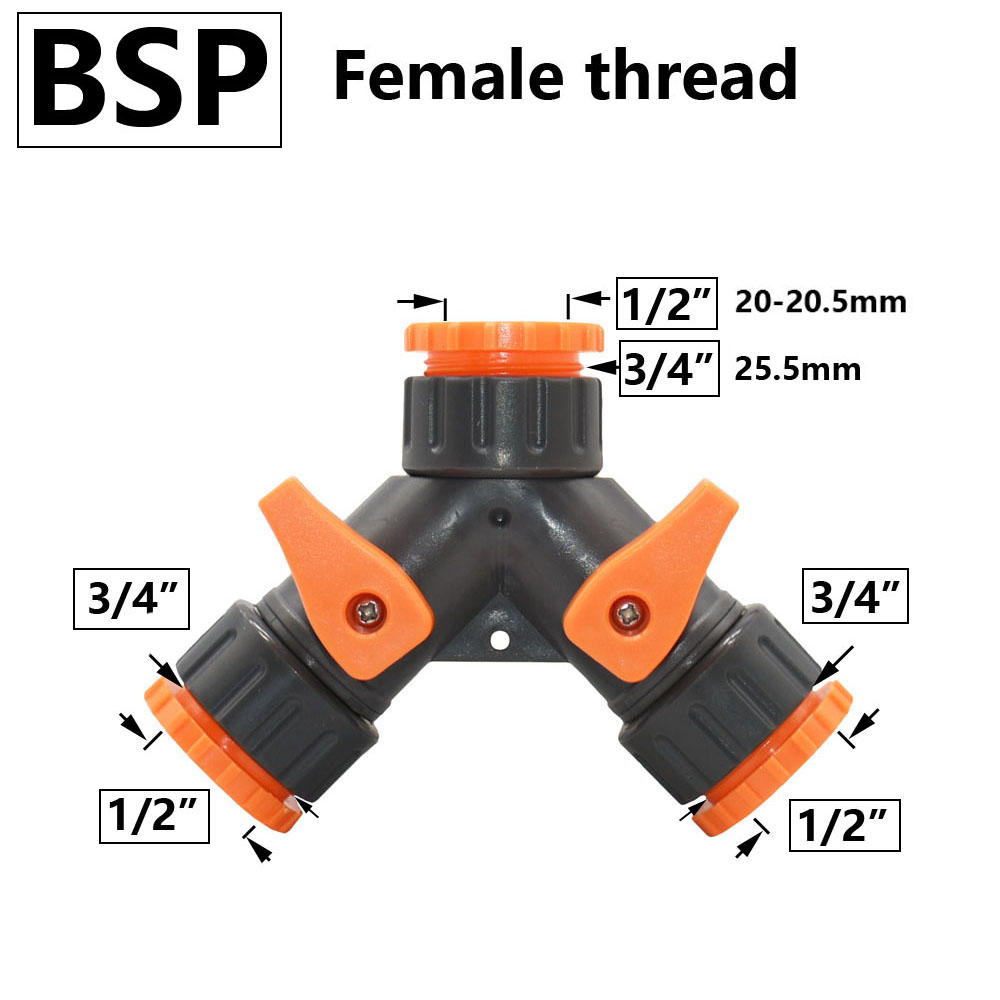 Garden Tap Water Splitter 1/2" 3/4" Female Thread 2-Way Garden Hose Y Type Watering Adjustable Switch Water Controller Valve: grey