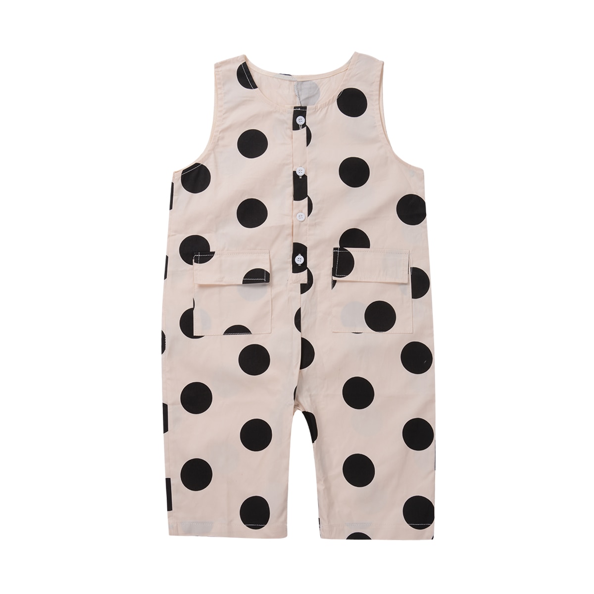 Bebis sommarkläder spädbarn barn flicka jumpsuit 100%  bomull mysig ärmlös buttondown lös prickig jumpsuit byxbyxa