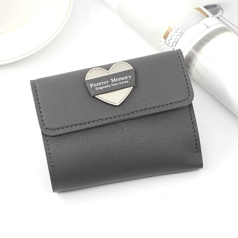 Japanese Mini Wallet Female Small Ultra-thin Cute Floral Tri-fold Leather Coin Purse Simple Short Student Mini Card Holder: Style 2 Gray