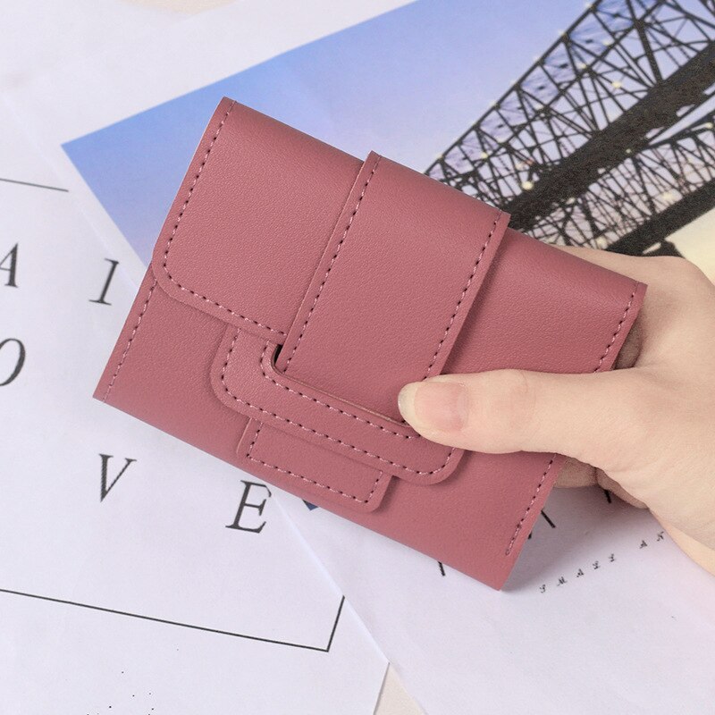 Leisure Casual Solid Color Pull-belt Three Fold Women's Wallet Women's Purse Clutch Students Short Wallet For Female: Deep Pink