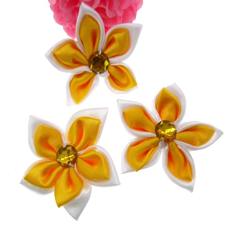 20 Stücke Satin- Blumen Strass Sternförmigen 2 Schichten Applikationen Nähen Haar Bogen Zubehör Handwerk Dekorationen 5,0 cm: Muster 5